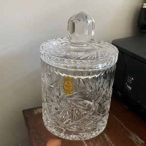 Imperlux hand cut crystal biscuit jar pinwheel design with lid